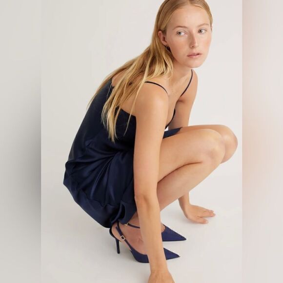 #114 SAM EDELMAN Navy Satin Slip Dress - Picture 1 of 9